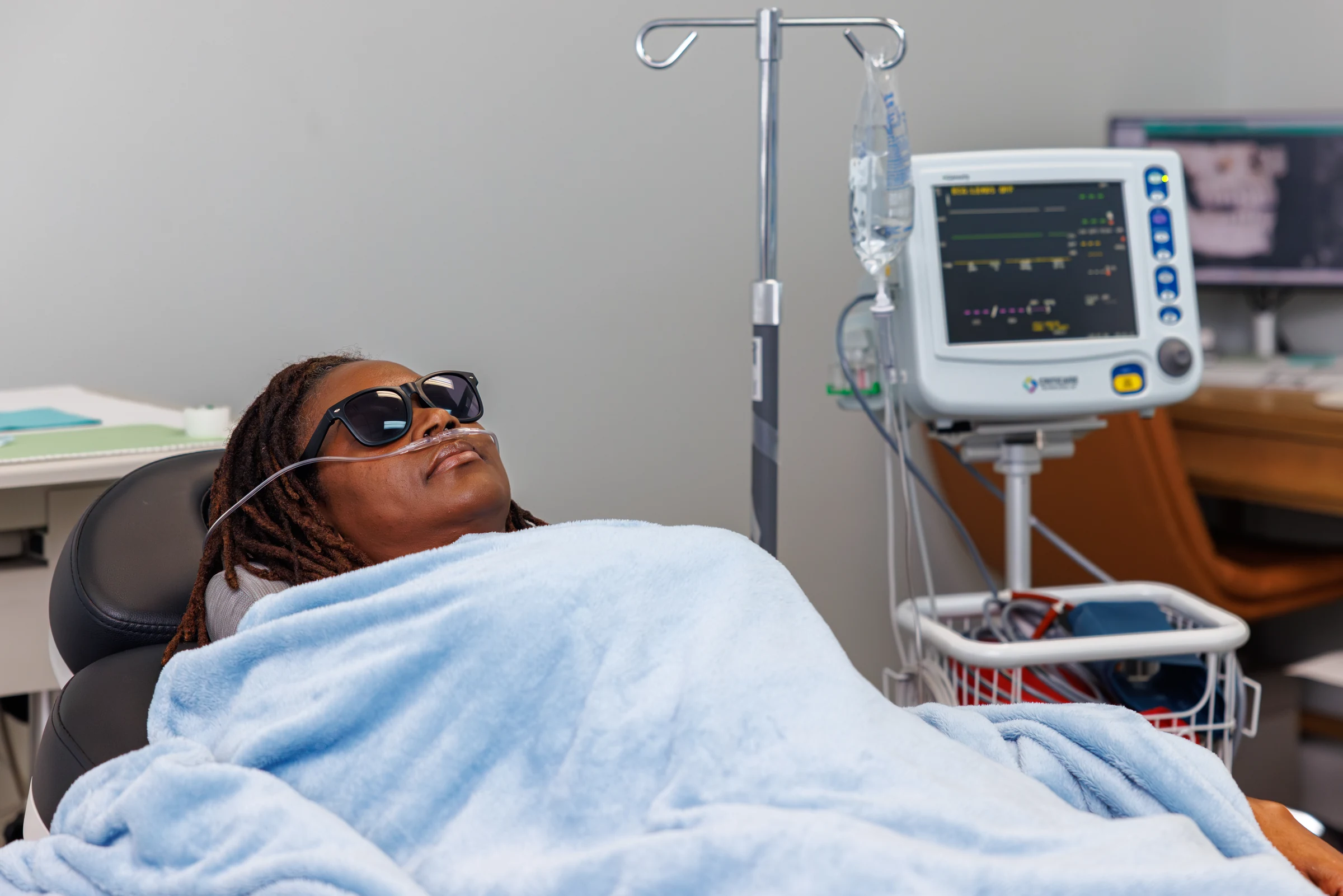 Relaxed patient in the treatment chair at the Destin studio